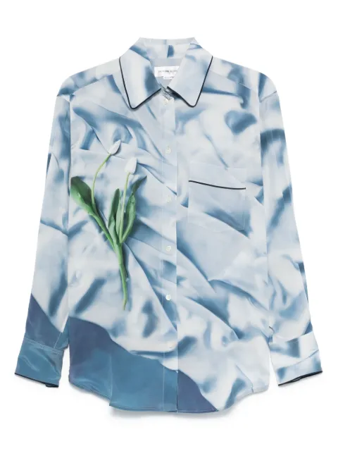 Victoria Beckham flowers satin pyjama shirt Blue 1125WSH006013B