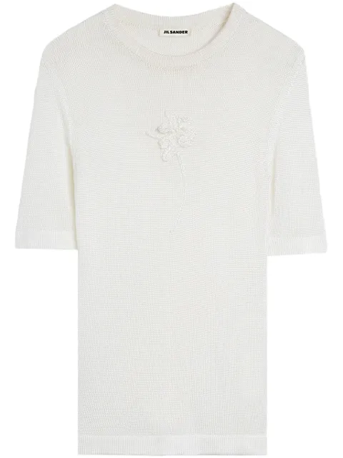 Jil Sander crochet-flower knit T-shirt White J03GC0138J18344