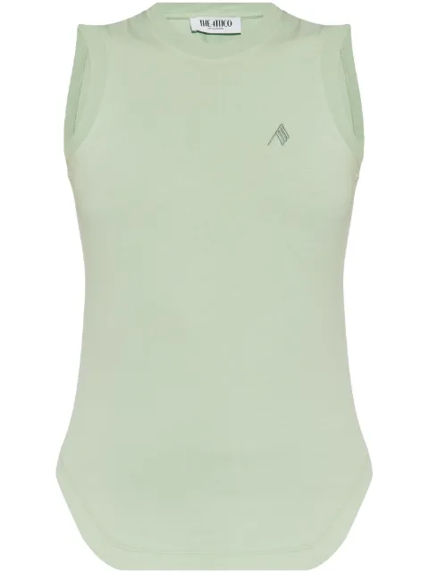 The Attico logo-embroidered curved-hem top Green 250WCN00003JJJ025AA