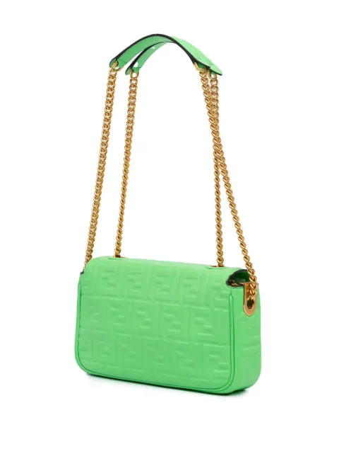 Fendi Pre-Owned 2023 Zucca Embossed Chain Midi baguette shoulder bag Green UU5KIBFYOYOMNCHU