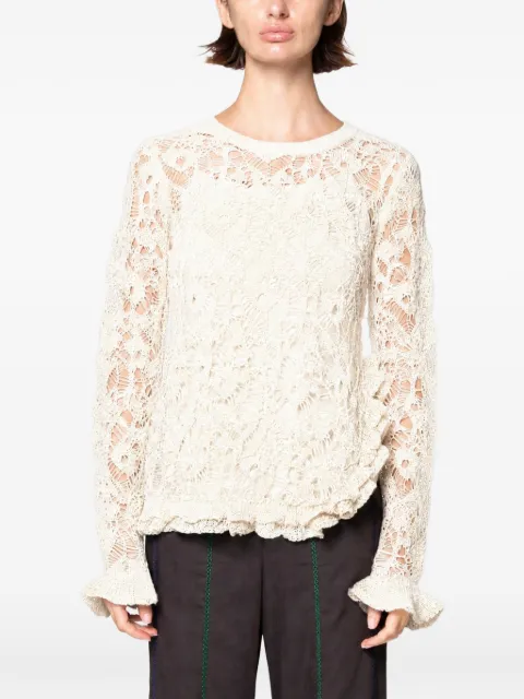 Muller Of Yoshiokubo crochet-knit ruffled top Neutrals MLS25804