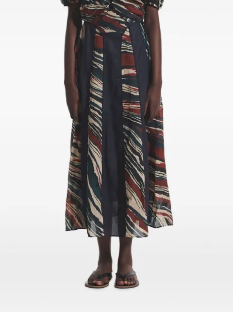 Muller Of Yoshiokubo Lava abstract-print panelled maxi skirt Blue MLS25402