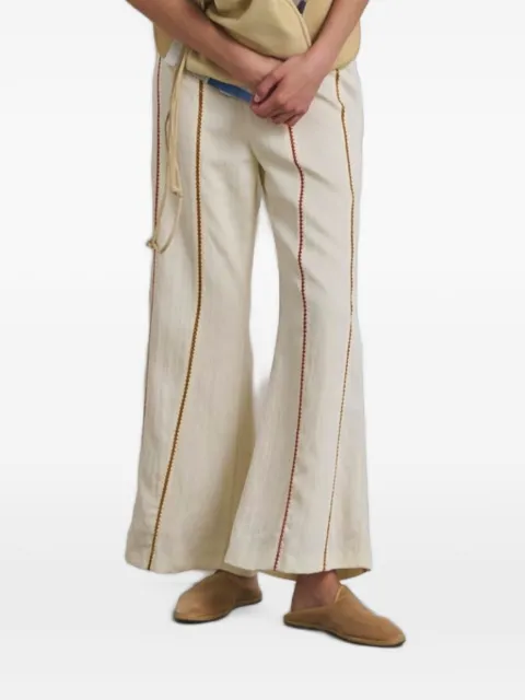 Muller Of Yoshiokubo Picot embroidered-detail flared trousers Neutrals MLS25417