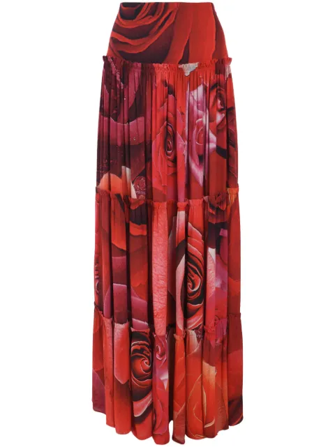Roberto Cavalli Rose-print maxi skirt Red UKT309KWN48