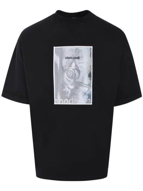 Roberto Cavalli Roses Tulle t-shirt Black URT62QKB031