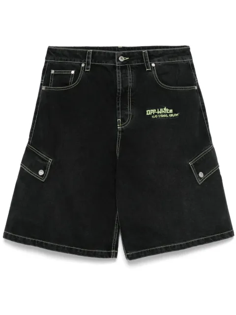 Off-White logo-embroidered denim shorts Black OMYC024S25DEN0021350
