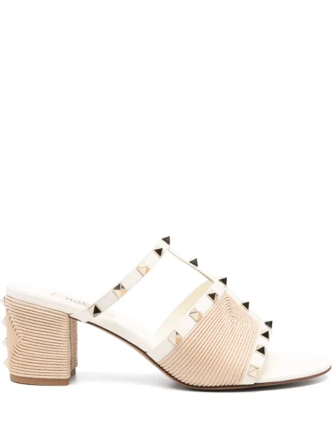 Valentino Garavani Rockstud slide sandals in calfskin with Cornely embroidery 60mm White WS0LT4HJQ