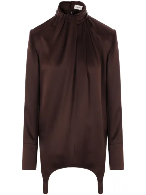 Saint Laurent garter-detail silk blouse Brown 810182Y001W