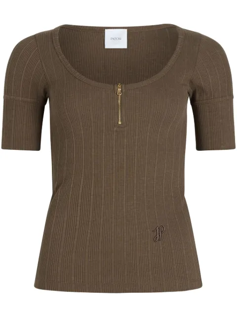 Patou scoop-neck ribbed T-shirt Brown JE1489971809B
