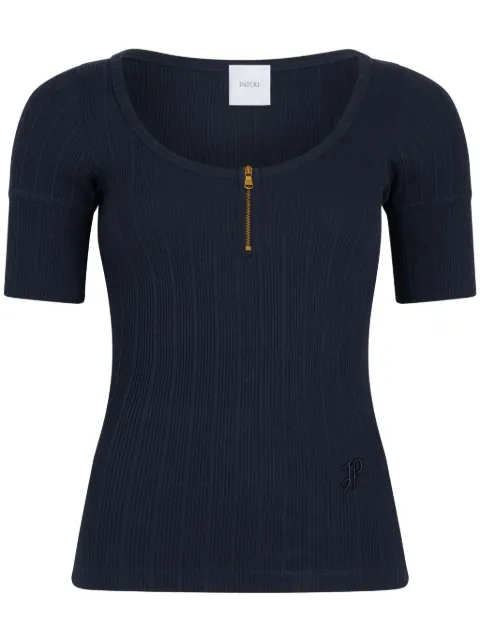 Patou scoop-neck ribbed T-shirt Blue JE1489971699N