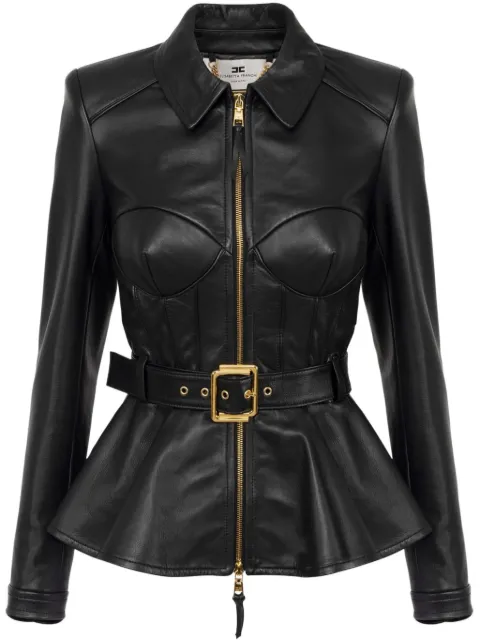 Elisabetta Franchi peplum leather jacket Black GD46Z51E2