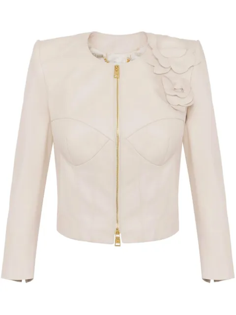 Elisabetta Franchi flower appliqués leather jacket Neutrals GD45Z51E2