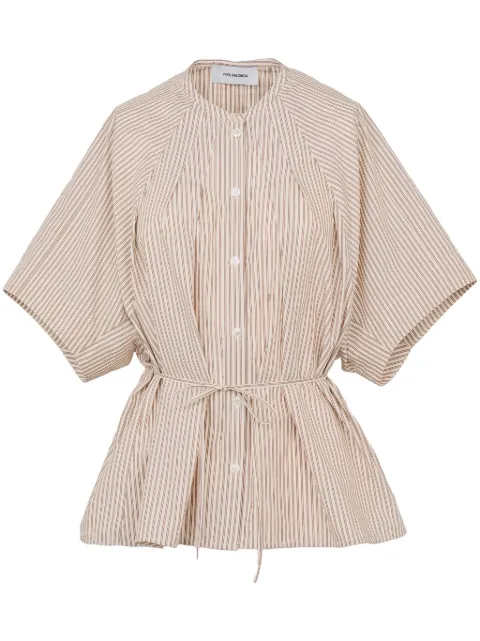 Yves Salomon striped pleated poplin shirt Brown 25EYH03866CORA