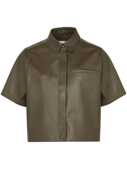 Yves Salomon cropped leather overshirt Green 23EYH20052APXX