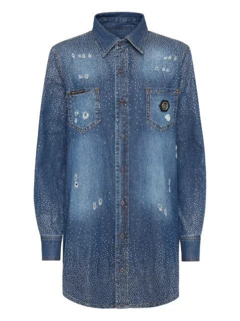 Philipp Plein rhinestone-embellished shirt Blue PAECWDP0077PDE004N