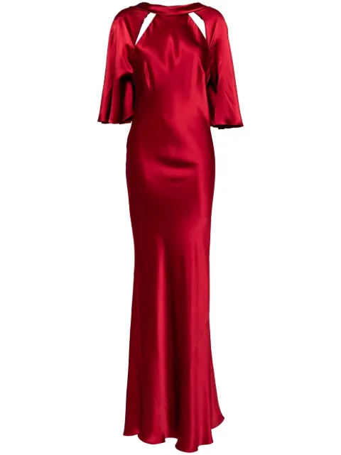 Michelle Mason capelet-sleeve gown Red M9385