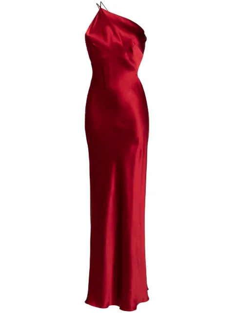 Michelle Mason asymmetrical design silk gown Red M9373