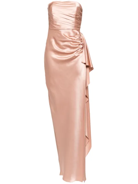 Michelle Mason strapless gathered silk gown Pink M9379