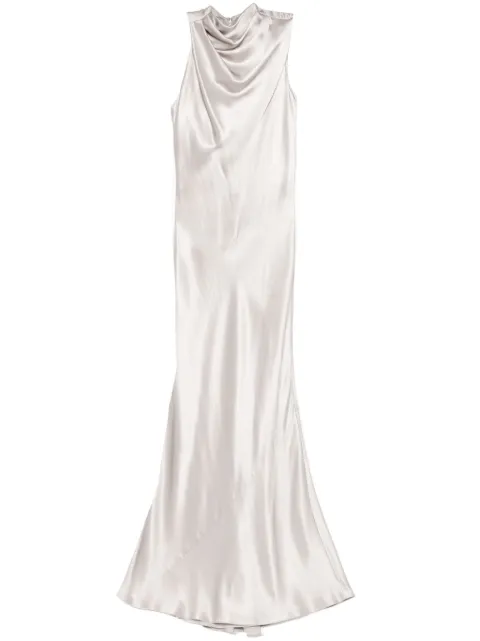 Michelle Mason ruffle bias gown Grey M9386