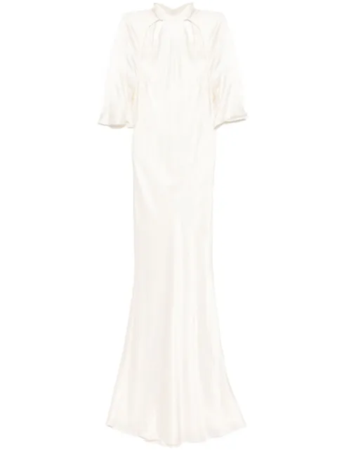 Michelle Mason backless halter-neck gown White M9385