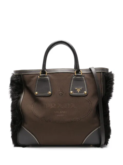 Prada Pre-Owned 2010s shearling-trim tote bag Brown PR1200CO