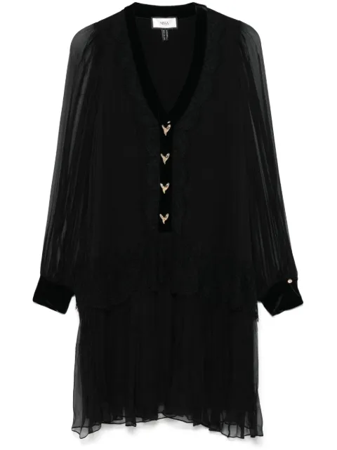 NISSA lace-panelling silk mini dress Black RC15548BLACK