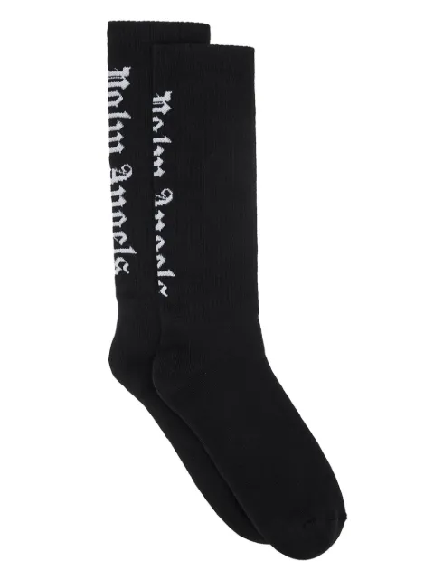 Palm Angels intarsia logo socks Black PMRA009F24FAB001