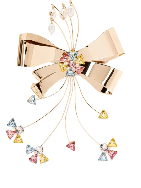 Valentino Garavani bow-shaped crystal brooch Gold WJ0X52XUF