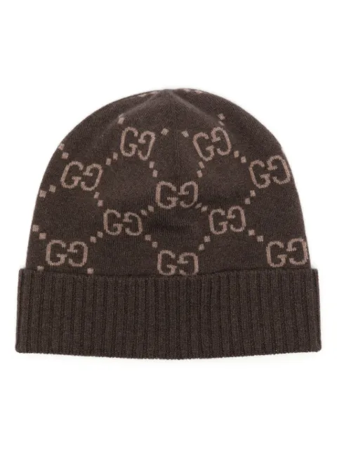 Gucci GG-jacquard cashmere beanie hat Brown 8113924GABX