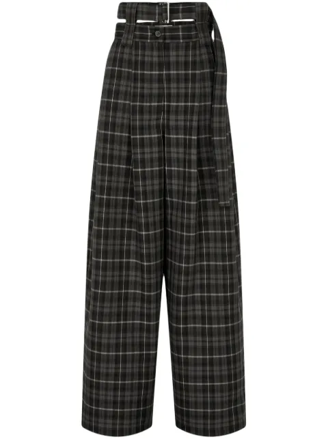 TOMBOY tartan check-pattern belted tuck trousers Black 9104431891