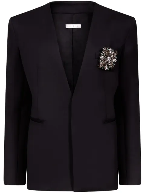 AREA crystal-brooch collarless blazer Black RS25AWTA0020FA01