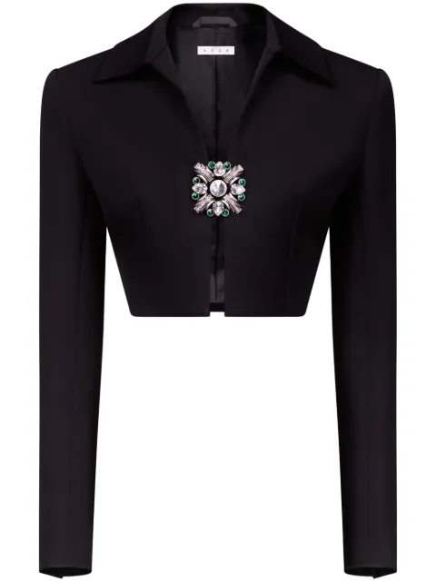 AREA crystal-brooch cropped jacket Black RS25AWTA0019FA01