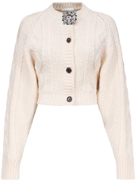 AREA brooch-detail cardigan Neutrals RS25AWKN0013YA01