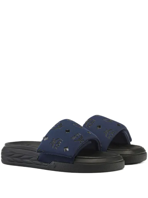 MCM monogram-pattern slides Blue MEXFSMM03
