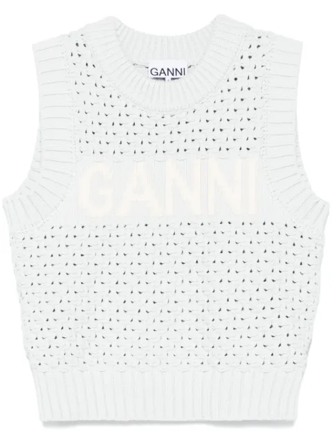 GANNI logo-intarsia vest Blue K2348