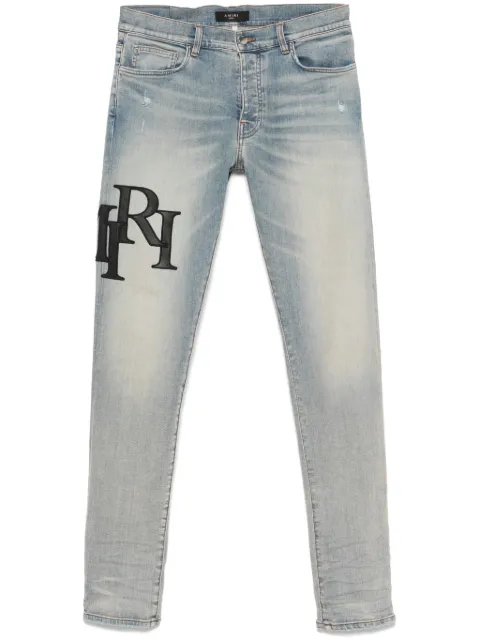AMIRI staggered logo skinny jeans - black red Blue AMDNSY1114