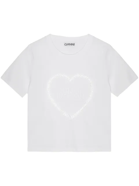GANNI heart-appliqué T-shirt White T4150