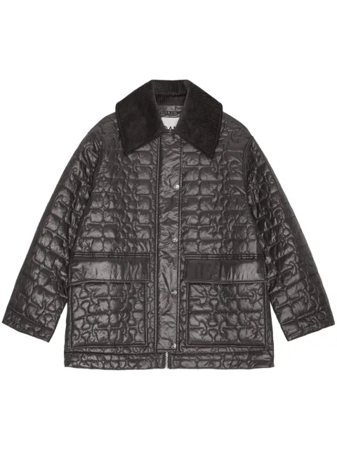 GANNI logo-quilted corduroy-collar jacket Grey W0343252