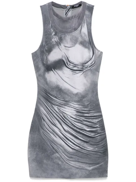 Balmain trompe l'oeil-print mini dress Grey EF1R5078PC68