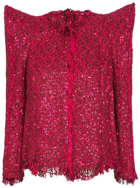 Balmain glitter tweed jacket Red EF0SM505XL01