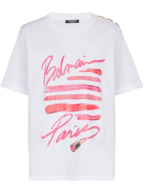 Balmain Lipstick-print T-shirt White EF0EF135GE91
