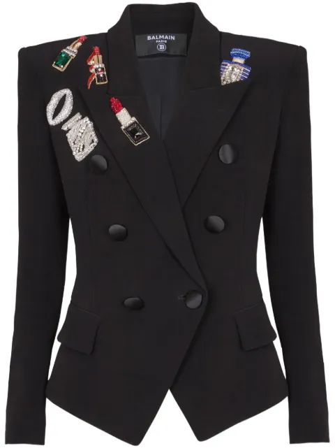 Balmain embroidered patches fitted jacket Black EF0SI523PC94