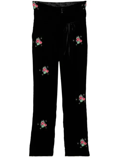 midorikawa embroidered floral trousers Black MID23AWPT04