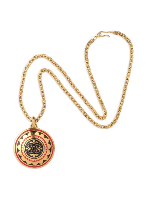 CHANEL Pre-Owned 1980s logo-pendant statement necklace Gold NL025472