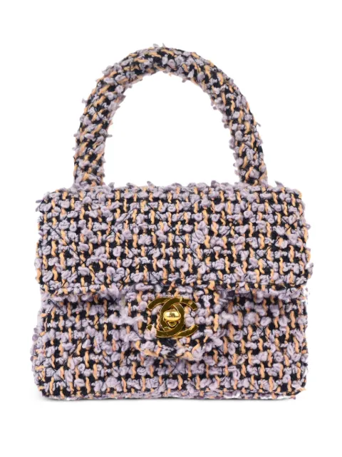CHANEL Pre-Owned 1990-2000s micro tweed Classic Flap tote bag Purple 124033