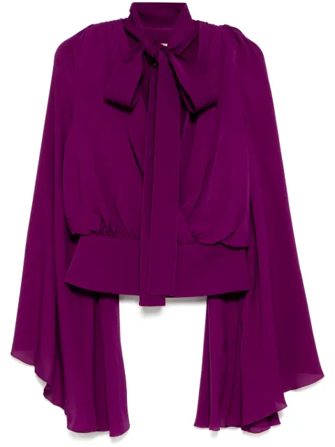 Elie Saab V plunge cape sleeves top Purple TO120N