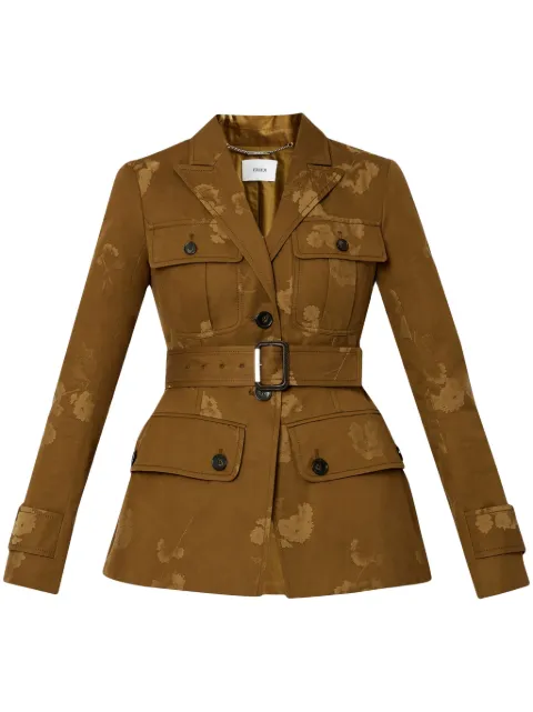 ERDEM floral-jacquard belted blazer Green PS25J1GFCJ
