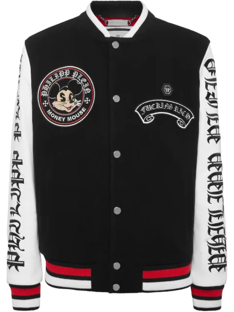 Philipp Plein Money Mouse-emblem varsity jacket Black SAECMRB2710PTE076N