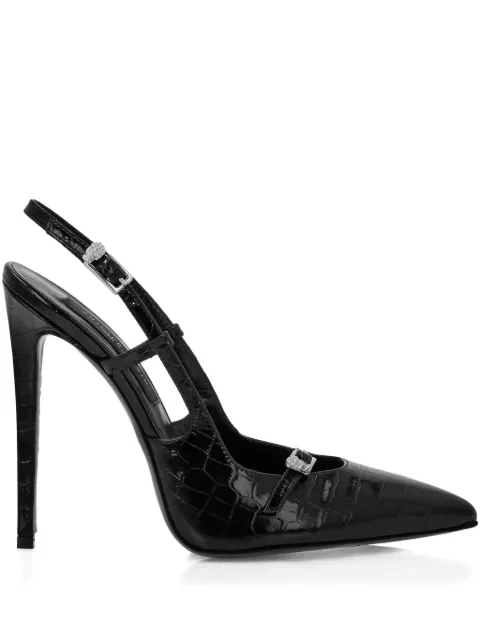 Philipp Plein 120mm crocodile-effect slingback pumps Black PAESWSD0664PLE010N
