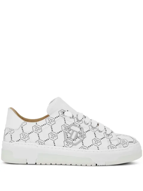 Philipp Plein monogram-pattern leather sneakers White PAESUSC0770PLE010N